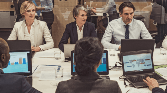 Board discussing business risk