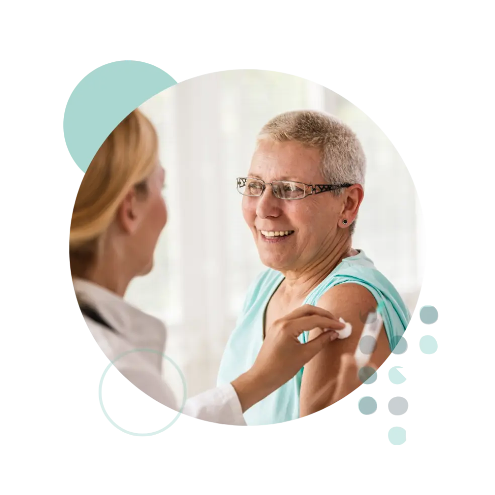 Doctor treating happy patient composite