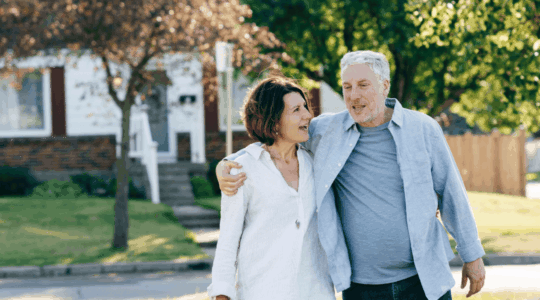 Smiling retired couple